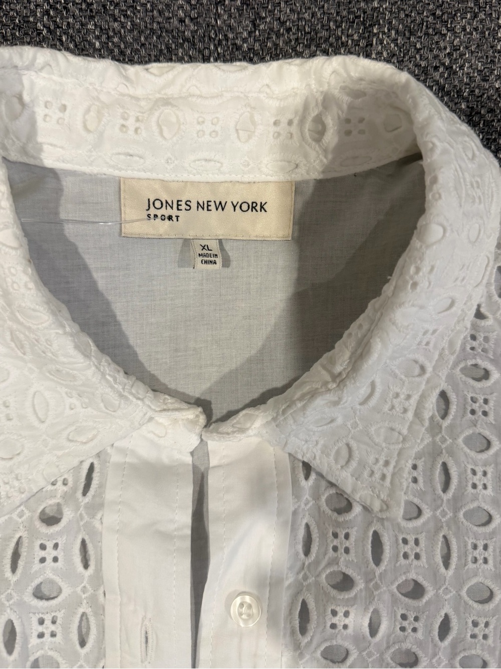 Jones New York White Eyelet Button-Down Shirt